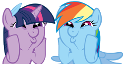 Size: 5000x2604 | Tagged: safe, artist:somepony, character:rainbow dash, character:twilight sparkle, ship:twidash, asksparklesanddashie, blue feather, dashface, feather, female, lesbian, shipping, simple background, so awesome, transparent background