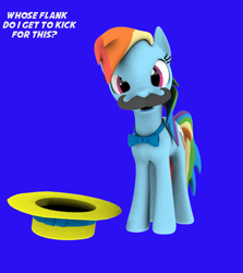 Size: 664x745 | Tagged: safe, artist:sparkyfox, character:rainbow dash, 3d, boater, cg, female, flim flam style, mousdash, moustache, solo