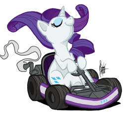Size: 600x550 | Tagged: safe, artist:theartrix, character:rarity, eyes closed, female, go kart, go-kart, kart, majestic as fuck, mario kart, ponykart, racer, racing, solo, windswept mane