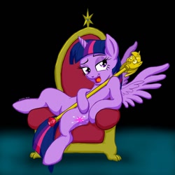 Size: 800x800 | Tagged: safe, artist:snapai, character:twilight sparkle, character:twilight sparkle (alicorn), species:alicorn, species:pony, bedroom eyes, female, mare, solo, throne, twilight scepter