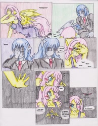 Size: 1275x1639 | Tagged: safe, artist:zoarenso, character:discord, character:fluttershy, oc, oc:stormcloak, species:anthro, comic:innocent sin, comic, explicit series, traditional art