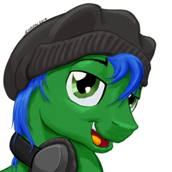 Size: 400x400 | Tagged: safe, artist:snapai, oc, oc only, species:earth pony, species:pony, beanie, clothing, commission, hat, headphones, razorbass, solo