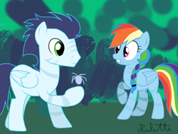 Size: 1024x768 | Tagged: safe, artist:rulette, character:rainbow dash, character:soarin', ship:soarindash, alternate hairstyle, avatar, blank flank, braid, female, male, parody, shipping, shocked, straight