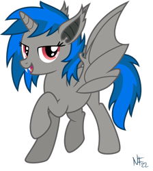 Size: 1280x1426 | Tagged: safe, artist:mrlolcats17, oc, oc only, oc:homage, species:alicorn, species:bat pony, species:pony, species:unicorn, fallout equestria, alicorn oc, bat pony alicorn, bat wings, fanfic, fanfic art, fangs, female, horn, lidded eyes, looking at you, mare, open mouth, red eyes, simple background, smiling, solo, spread wings, transparent background, wings