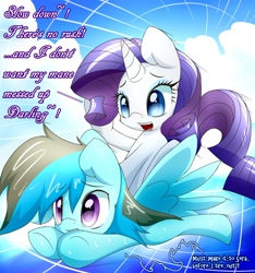 Size: 1280x1365 | Tagged: safe, artist:isle-of-forgotten-dreams, character:rarity, oc, oc:blueberry-twist, flying, sweat