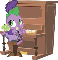 Size: 1305x1344 | Tagged: safe, artist:trotsworth, character:barb, character:spike, species:dragon, baby, baby dragon, barbabetes, clothing, cute, dragoness, dress, female, musical instrument, piano, rule 63, rule63betes, saloon dress, sitting, solo