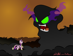 Size: 6542x5033 | Tagged: safe, artist:redapropos, character:king sombra, character:princess cadance, species:alicorn, species:pony, species:umbrum, absurd resolution, angry, hoof shoes, open mouth, shadow, sombra eyes