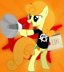 Size: 960x1080 | Tagged: safe, artist:quixodus, artist:silentmatten, character:carrot top, character:golden harvest, species:pony, anarchist, anarchy, bipedal, female, megaphone, solo, standing