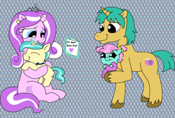 Size: 1604x1084 | Tagged: safe, artist:purfectprincessgirl, character:diamond tiara, character:snails, parent:diamond tiara, parent:snails, parents:diamondsnail, species:pony, ship:diamondsnail, baby, baby pony, card, cute, female, filly, hoof hold, hug, magic, male, mother's day, offspring, older, shipping, sitting, smiling, straight, telekinesis, unshorn fetlocks