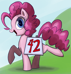 Size: 1200x1246 | Tagged: safe, artist:professor-ponyarity, character:pinkie pie, species:earth pony, species:pony, 42, female, looking at you, mare, open mouth, profile, solo