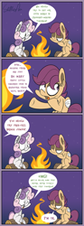 Size: 600x1608 | Tagged: safe, artist:slitherpon, character:apple bloom, character:scootaloo, character:sweetie belle, species:pegasus, species:pony, alternate universe, bandage, campfire, comic, cutie mark crusaders, moody mark crusaders, stitches, sweetie fail, sweetiedumb