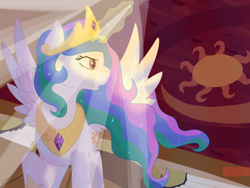 Size: 2000x1500 | Tagged: safe, artist:red note, character:princess celestia, angry, castle of the royal pony sisters, female, magic, solo