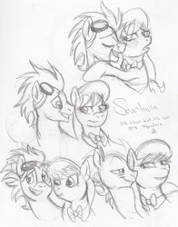 Size: 792x1009 | Tagged: safe, artist:enigmaticfrustration, character:octavia melody, character:soarin', crack shipping, female, male, monochrome, shipping, soartavia, straight, traditional art