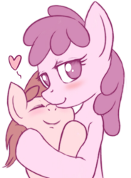 Size: 432x587 | Tagged: safe, artist:swaetshrit, character:berry punch, character:berryshine, character:ruby pinch, species:earth pony, species:pony, species:unicorn, duo, duo female, female, filly, hug, mare, mother and child, mother and daughter