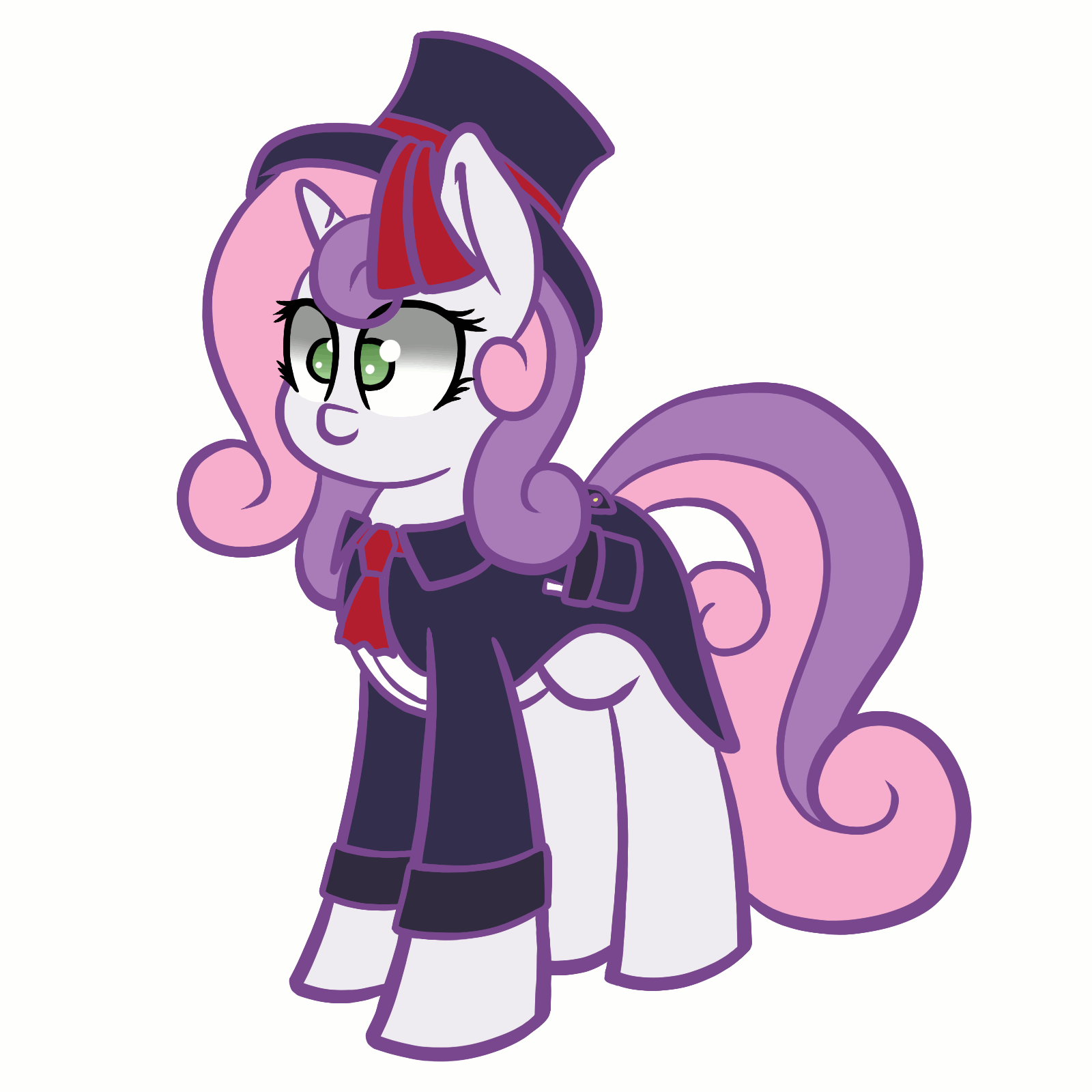 Size: 1600x1600 | Tagged: safe, artist:scramjet747, character:sweetie belle, animated, bouncing, clothing, cute, diasweetes, eyes closed, female, frock coat, happy, hat, smiling, solo, suit, tailcoat, top hat