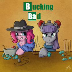 Size: 1280x1280 | Tagged: safe, artist:jorobro, character:maud pie, character:pinkie pie, breaking bad, parody, rapper pie