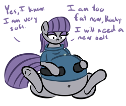 Size: 6400x5400 | Tagged: safe, artist:zeldafan777, character:boulder, character:maud pie, absurd resolution, belly, belly button, chubby, fat, female, maud pudge, rock, solo, stuffing, underhoof, weight gain