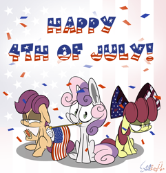 Size: 1500x1554 | Tagged: safe, artist:slitherpon, character:apple bloom, character:scootaloo, character:sweetie belle, species:pegasus, species:pony, 4th of july, american independence day, cutie mark crusaders, hot dog, independence day, moody mark crusaders
