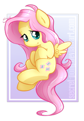 Size: 503x725 | Tagged: safe, artist:secret-pony, character:fluttershy, species:pegasus, species:pony, chibi, cute, female, looking at you, shyabetes, simple background, smiling, solo