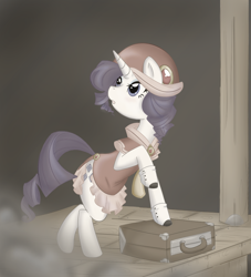 Size: 900x990 | Tagged: safe, artist:bamboodog, character:rarity, species:pony, species:unicorn, g4, clothing, female, flapper, luggage, mare, suitcase