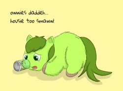Size: 636x470 | Tagged: safe, artist:carpdime, oc, oc only, oc:avocado, childhood, fluffy pony, foal in a can, memories, solo, stuck