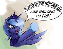 Size: 1000x783 | Tagged: safe, artist:hattonslayden, character:princess luna, all your base are belong to us, bronybait, crossover, female, meme, s1 luna, solo, zero wing