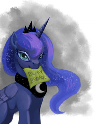 Size: 1000x1294 | Tagged: safe, artist:hattonslayden, character:princess luna, bedroom eyes, bronybait, female, looking at you, mouth hold, smiling, solo