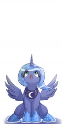 Size: 1000x1987 | Tagged: safe, artist:hattonslayden, character:princess luna, female, filly, looking up, open mouth, sitting, solo, spread wings, wings, woona