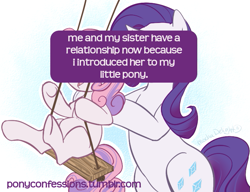 Size: 721x553 | Tagged: safe, artist:clovercoin, character:rarity, character:sweetie belle, meta, pony confession, text
