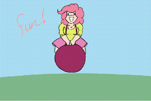 Size: 500x333 | Tagged: safe, artist:xenstroke, character:pinkie pie, species:human, 2d animation, animated, bouncing, colored, female, flash animation, frame by frame, fun fun fun, hop, humanized, solo, space hopper