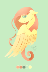 Size: 1185x1777 | Tagged: safe, artist:midnightsix3, character:fluttershy, female, floppy ears, limited palette, looking at you, simple background, smiling, solo