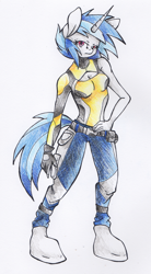 Size: 1735x3142 | Tagged: safe, artist:sk-ree, character:dj pon-3, character:vinyl scratch, species:anthro, borderlands, crossover, female, maya, solo, traditional art