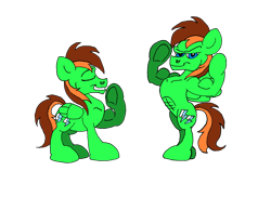 Size: 1024x745 | Tagged: safe, artist:dragonboi471, oc, oc only, oc:neon streak, species:pony, abs, bipedal, flexing, muscles, solo
