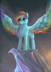 Size: 900x1272 | Tagged: safe, artist:elkaart, character:rainbow dash, species:pegasus, species:pony, badass, epic, female, lightning, solo, spread wings, wings