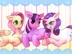 Size: 1024x768 | Tagged: safe, artist:ayahana, character:fluttershy, character:rarity, character:twilight sparkle, pixiv