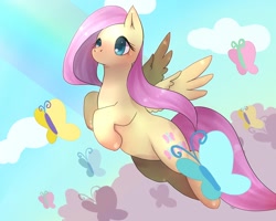 Size: 1280x1024 | Tagged: safe, artist:ayahana, character:fluttershy, butterfly, female, pixiv, solo