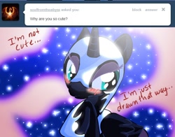 Size: 650x510 | Tagged: safe, artist:alfa995, character:nightmare moon, character:princess luna, ask, ask nightmare moon, cute, female, i'm not cute, moonabetes, nicemare moon, solo, tsundere, tsundere moon, tumblr, who framed roger rabbit