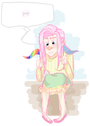 Size: 400x558 | Tagged: safe, artist:stevetwisp, character:fluttershy, clothing, flag, humanized, skinny, skirt, sweater, sweatershy