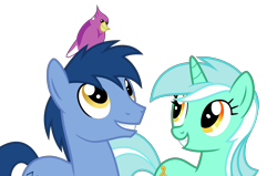Size: 3809x2427 | Tagged: safe, artist:decprincess, character:blues, character:lyra heartstrings, character:noteworthy, species:bird, species:pony, species:unicorn, episode:filli vanilli, g4, my little pony: friendship is magic, grin, looking up, lyraworthy, ponies standing next to each other, simple background, smiling, transparent background, vector