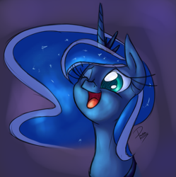Size: 1273x1280 | Tagged: source needed, safe, artist:deeriojim, artist:leadhooves, character:princess luna, bust, colored, female, portrait, solo, wink