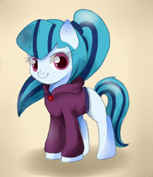 Size: 598x688 | Tagged: safe, artist:hikariviny, character:sonata dusk, equestria girls:rainbow rocks, g4, my little pony: equestria girls, my little pony:equestria girls, :t, clothing, cute, equestria girls ponified, female, hoodie, looking at you, ponified, ponytail, smiling, solo, sonatabetes