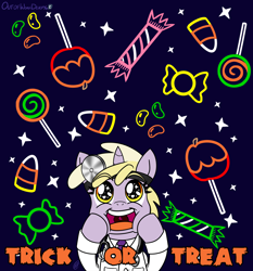 Size: 1400x1500 | Tagged: safe, artist:outofworkderpy, character:dinky hooves, species:pony, species:unicorn, candy, candy apple (food), clothing, costume, cute, dinkabetes, doctor, excited, female, filly, halloween, head mirror, heart eyes, looking up, nightmare night, open mouth, outofworkderpy, smiling, solo, sparkles, starry eyes, wingding eyes