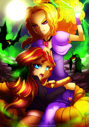 Size: 2333x3333 | Tagged: safe, artist:jacky-bunny, character:adagio dazzle, character:sunset shimmer, ship:sunsagio, equestria girls:rainbow rocks, g4, my little pony: equestria girls, my little pony:equestria girls, clothing, female, high res, lesbian, magic, shipping