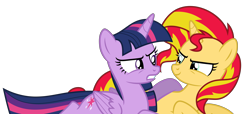 Size: 15408x7019 | Tagged: safe, artist:decprincess, character:sunset shimmer, character:twilight sparkle, character:twilight sparkle (alicorn), species:alicorn, species:pony, species:unicorn, my little pony:equestria girls, .svg available, absurd resolution, angry, holding, prone, simple background, smirk, transparent background, vector