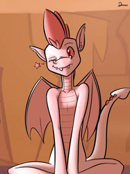 Size: 829x1111 | Tagged: safe, artist:dmann892, character:fizzle, species:dragon, cute, fizzabetes, male, sitting, solo, teenaged dragon, wink