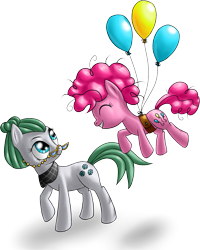 Size: 1195x1495 | Tagged: safe, artist:skorpionletun, character:cloudy quartz, character:pinkie pie, balloon, filly, floating, mother and daughter, simple background, then watch her balloons lift her up to the sky, transparent background, younger