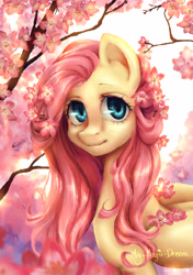 Size: 2345x3339 | Tagged: safe, artist:my-magic-dream, character:fluttershy, cherry blossoms, cherry tree, female, flower, pixiv, solo, tree