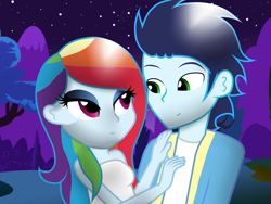 Size: 1024x768 | Tagged: safe, artist:rulette, character:rainbow dash, character:soarin', ship:soarindash, my little pony:equestria girls, female, male, shipping, straight
