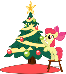 Size: 800x900 | Tagged: safe, artist:seahawk270, character:apple bloom, species:earth pony, species:pony, newbie artist training grounds, christmas tree, decorating, female, filly, foal, simple background, solo, transparent background, tree, vector