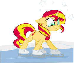 Size: 800x684 | Tagged: safe, artist:seahawk270, character:sunset shimmer, species:pony, species:unicorn, newbie artist training grounds, derp, female, ice, ice skates, ice skating, solo, vector